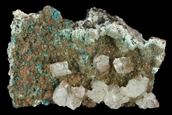 Calcite Encrusted Fibrous Aurichalcite Crystals - Mexico #127190
